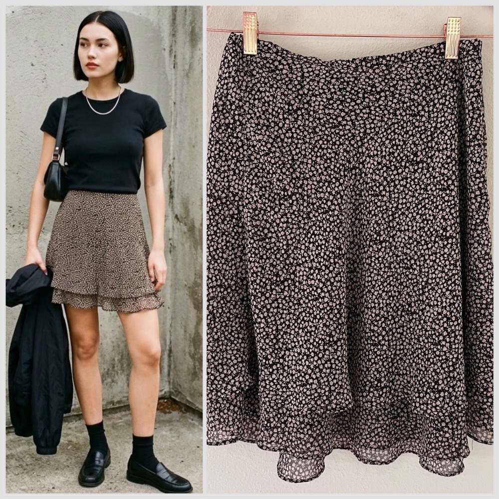 Vintage 90s Express Womens Micro‎ Floral Tiered Mini Skirt Small Chiffon Grunge